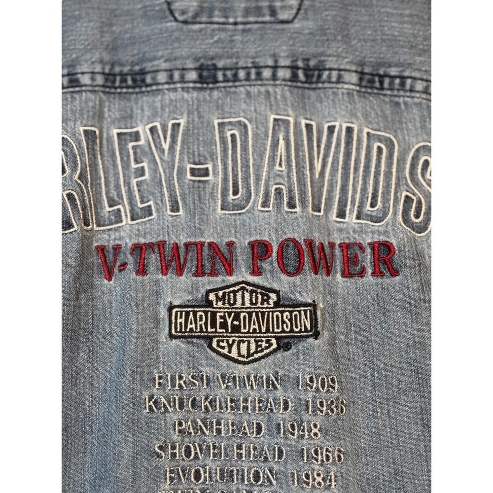 Harley Davidson Denim Shirt Mens Long Sleeve Button Up V Twin Power Embroidered - Picture 14 of 16